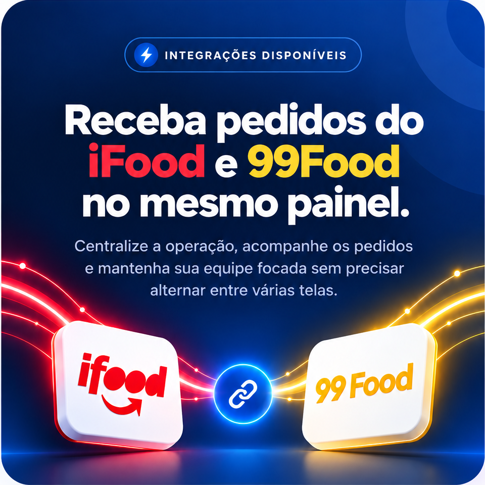 Receba pedidos do iFood e 99Food no mesmo painel